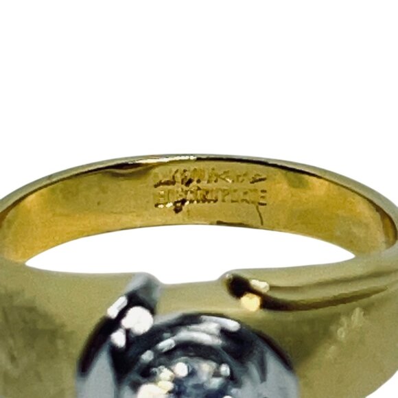 Vintage 14k Yellow Gold Electroplate Men's Clear Rhinestone Ring (R398) - Picture 4 of 5